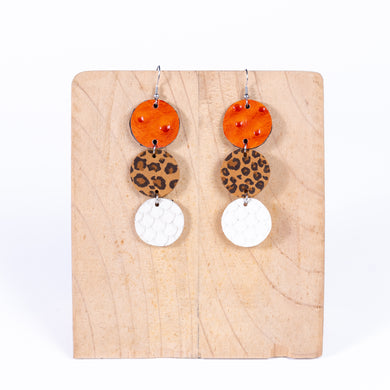 Earrings - Mbali - Circle Drop Orange, Leopard Print and Cream