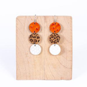 Earrings - Mbali - Circle Drop Orange, Leopard Print and Cream